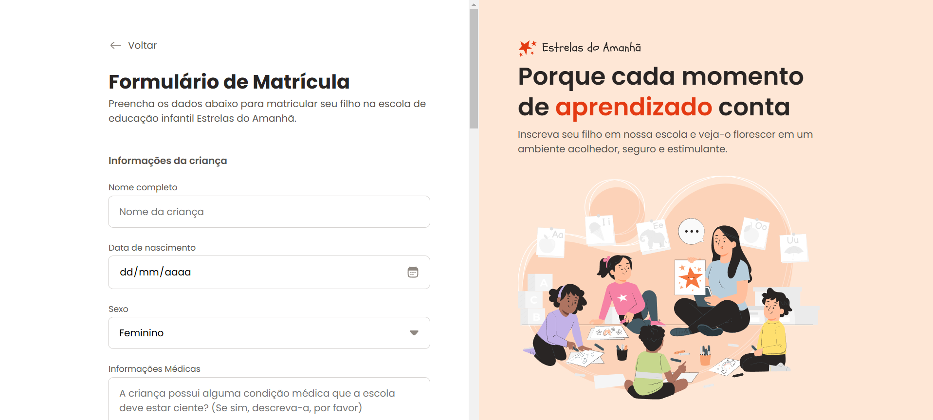 Imagem do formulário de matrícula