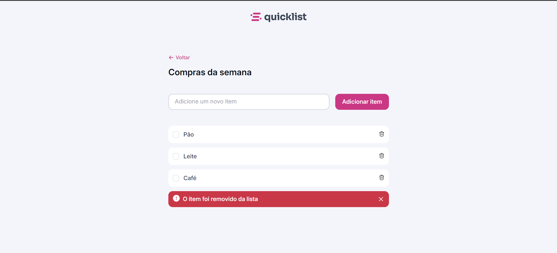 Imagem da quicklist